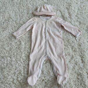 Ralph Lauren Cream Onesie with Pink Floral Trim